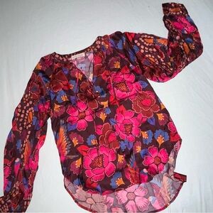 Philosophy Satin Magenta Flowers and Tropical Birds Blouse